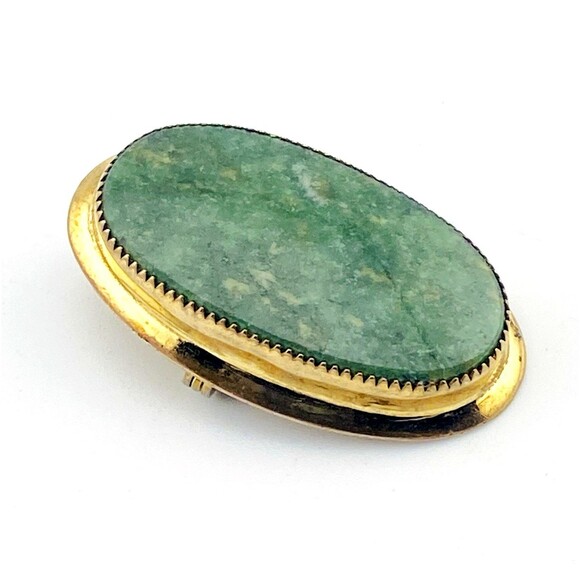 Connemara Irish Jade Gold Filled Pendant Converts to Pin Brooch Vintage Oval - Picture 3 of 6